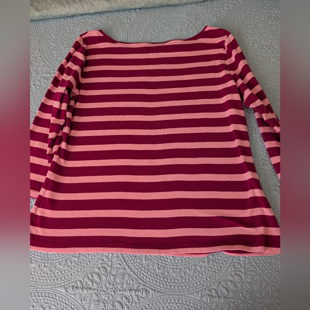 Talbot's Pink and Burgundy Striped 3/4 Sleeve Top - Picture 3 of 3